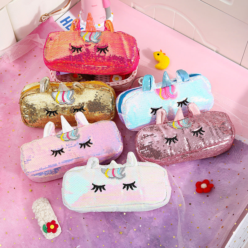 Wholesale Unicorn Large Capacity Mermaid Sequin Bag Cartoon Rainbow Pencil Bag